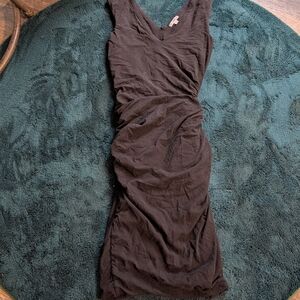 James Perse Black Ruched Bodycon Midi Dress